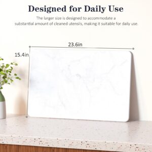 Parutta Large Stone Dish Drying Mat for Kitchen Counter, 23.6"(L)×15.4"(W), Quick Drying Diatomaceous Earth Stone Pad, Ultra Absorbent, Non-Slip, Heat Resistant Mat, Whtie Marble