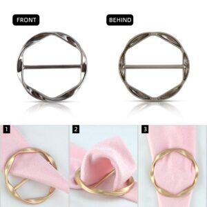 T-shirt Tie Clips for Women Girls Twist Tee Knot Ring Silk Scarf Ring Clip Waist Clothes Corner Knotted Button Fashion Metal Circle Buckle Fashion Alloy Clothing Ring Wrap Holder Round Scarves Clasp