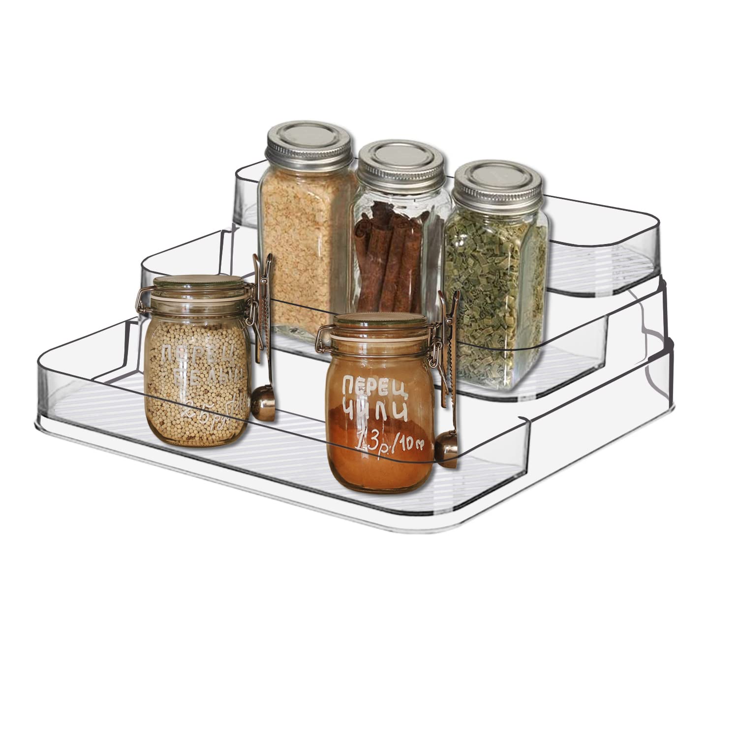 Zilphoba 2pcs Acrylic Spice Rack, No Assembly Clear 3 Tier Condiment Bottle Shelf Vanity Organizer for Cabinet Kitchen Bathroom