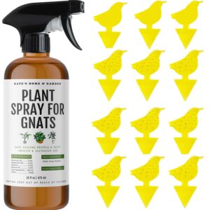 Kate's Home & Garden Plant Spray for Insects & Getting Rid of Gnats with 12 Gnat Sticky Traps. Fungus Gnat Killer & Gnat Control for Indoor Plants (16oz, Pet Safe, Non Toxic)