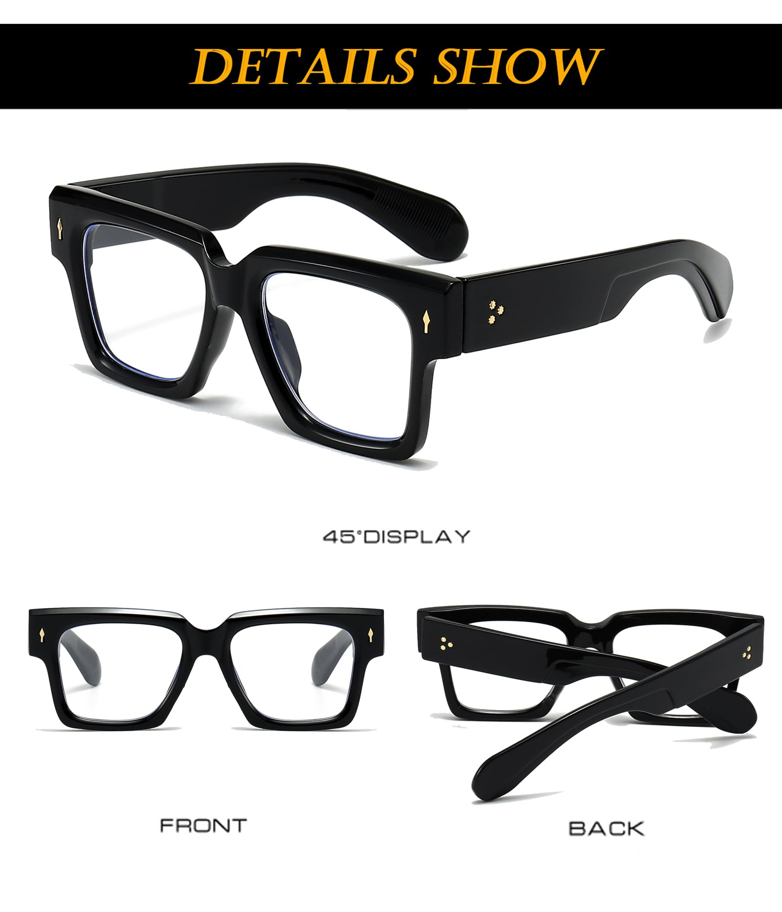 EYLRIM Square Frame Glasses for Women Men Fashion Thick Frame Blue Light Glasses Non Prescription Eyeglasses(Black)