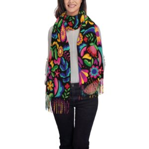 Dsiflylife Black Shawls and Wraps for Women Mexican Floral Soft Large Warm Blanket Scarf for Evening Dresses (Style2)