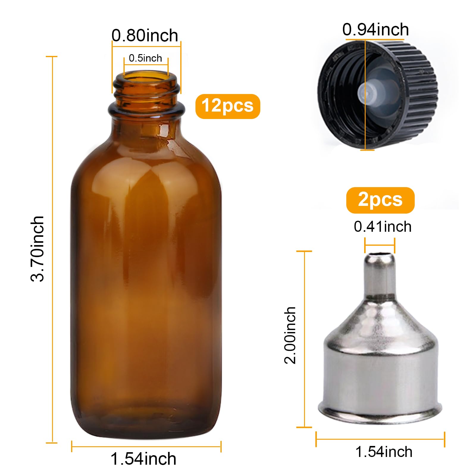 2 oz Amber Glass Bottles-12 pack Small Glass Jars with Black Lids Empty Boston Bottle,Dispensing Bottles for Homemade Vanilla Extract, Essential Oils, Herbal Medicine