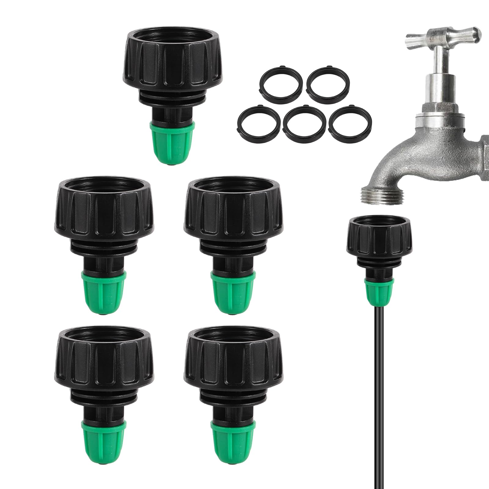 Garden Hose Adapter 3/4 to 1/4 Inch Drip Irrigation Tubing Connectors Lock Barbed Design 3/4 US Standard GHT Thread 5 Pack(3/4" to 1/4" Pipe Connector)