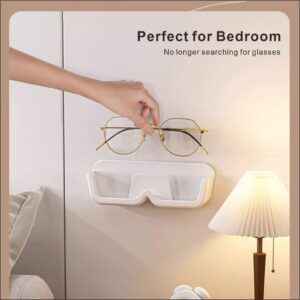 Dincken 2pcs Glasses Holder Stand, Wall Mounted Eyeglasses Holder with Adhesive, Beside Reading Glasses Holder for Nightstand, Clear