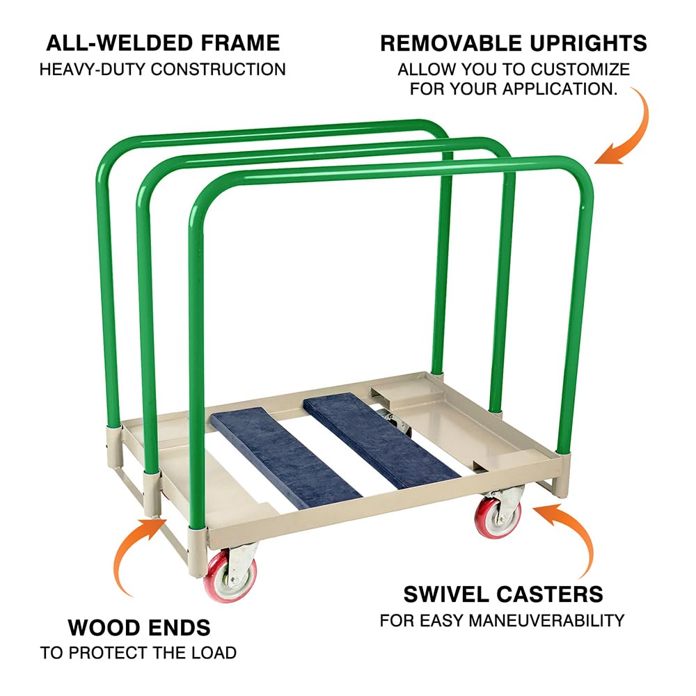 Yeeoy Steel Panel Truck with Swivel Casters and Wood End, Heavy Duty Panel Dolly Cart Drywall Sheet Cart with 3 Standard Upright, 1500 lbs Capacity Platform Truck Cart, 36" Length x 24" Width