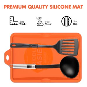 Silicone Spatula Mat for Ladle, Serving Spoon Drip Pad & Grill Utensil Holder for Kitchen, Stovetop, Cooking & Countertop, Heat-Resistant, BPA-Free, Kitchen Utensil Holder(Orange)