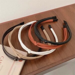 WOVOWOVO Hairband, 5 Pcs Thin Leather Headbands for Women - Knotted Head Bands for Women's Hair Fashion - Headband Black Brown White - Hair Accessories for Women and Girls