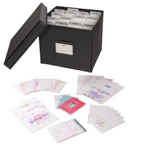 Lukeline Greeting Card Organizer and Storage Box with 15 Adjustable Dividers, Stores 140+ Cards, Suitable for Storing Greeting Cards, Envelopes, Stickers, Photos, Notecards and More