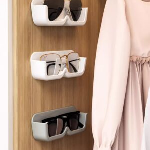 Dincken 2pcs Glasses Holder Stand, Wall Mounted Eyeglasses Holder with Adhesive, Beside Reading Glasses Holder for Nightstand, Clear