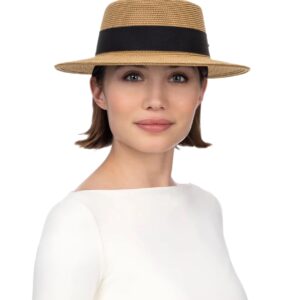 Straw Boater Summer Sun Hat - Wide Brim Fedora Panama Summer Beach Hat for Men Women(Size:Large)