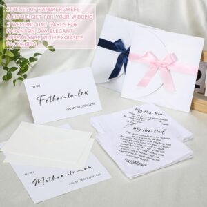 Sherr 2 Sets Wedding Handkerchiefs Mother Father of the Bride Gifts, to My Dad Mom in law Wedding Day Card Set Wedding Gifts