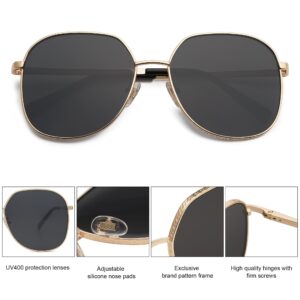 SOJOS Trendy Oversized Hexagonal Sunglasses for Women Men Stylish UV400 Sunnies with Spring Hinges SJ1210, Gold/Black