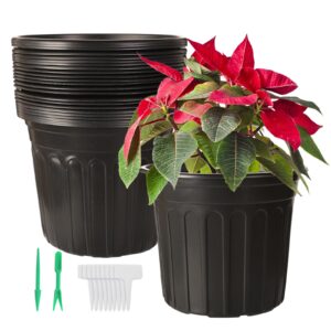 huvai 24 pack 2 gallon nursery pots, thickened soft black plastic plant pots with 24pcs waterproof plastic t-type plant tags and 2pcs/set transplanting digging mini tools