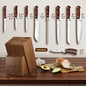 Knife Set, 15-pcs Emojoy Kitchen Knife Set with Block, Premium Kitchen Knives with Heavy Poultry Shears, Sharpener and 6pcs Serrated Steak Knives