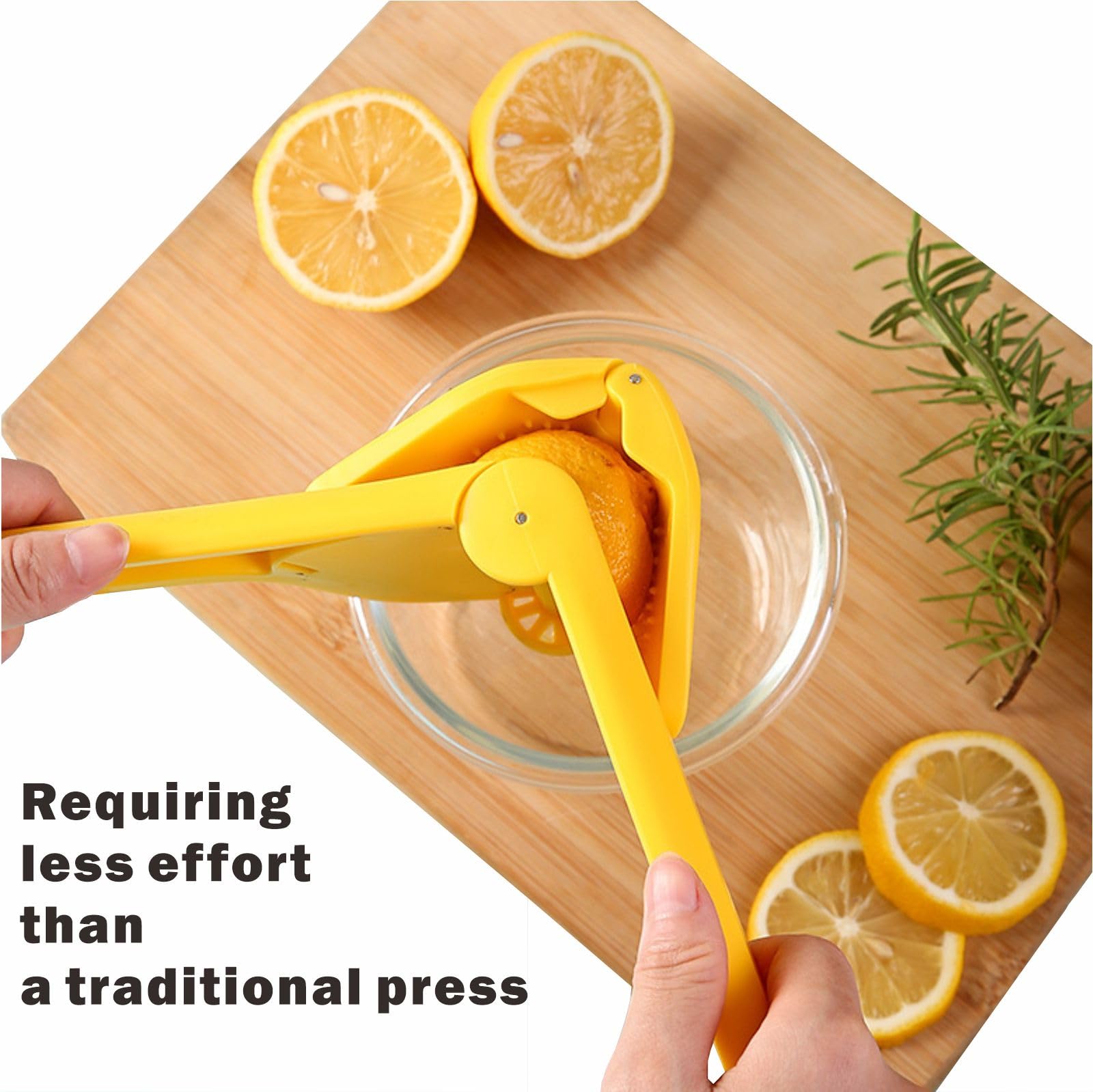 Flat Lemon Squeezer, Manual Lemon Juicer, Easy Squeeze Lime Press Squeezer, Citrus Juicer with Sideways Pivot to Increase Leverage，Lemon Juicer Hand That Folds Flat For Space-Saving Storage (Yellow)