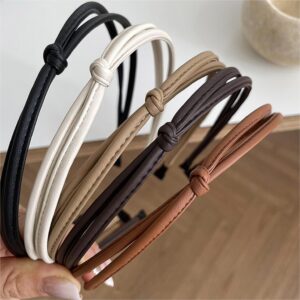 wovowovo hairband, 5 pcs thin leather headbands for women - knotted head bands for women's hair fashion - headband black brown white - hair accessories for women and girls