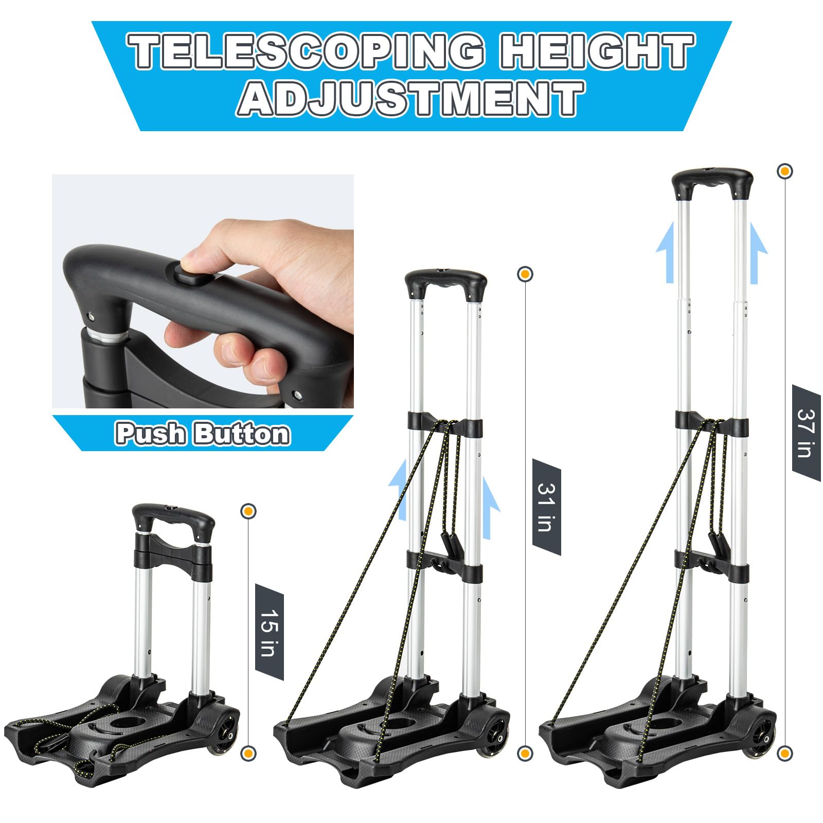 Vsaikeo Small Folding Hand Truck Dolly with 2 Wheels, Lightweight Aluminum Foldable Luggage Cart, Collapsible Cart Portable Dolly for Airport Travel Moving Use