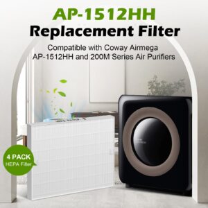 Musslan 4 Pack AP-1512HH Replacement Filter for Coway Airmega AP-1512HH, AP-1512HH-FP, AP-1518R, AP-1519P, and 200M Series Air Purifiers, Part # 3304899