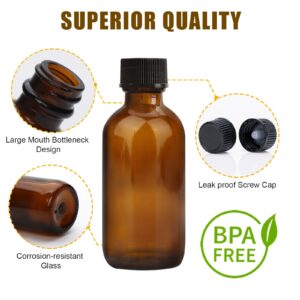 2 oz Amber Glass Bottles-12 pack Small Glass Jars with Black Lids Empty Boston Bottle,Dispensing Bottles for Homemade Vanilla Extract, Essential Oils, Herbal Medicine