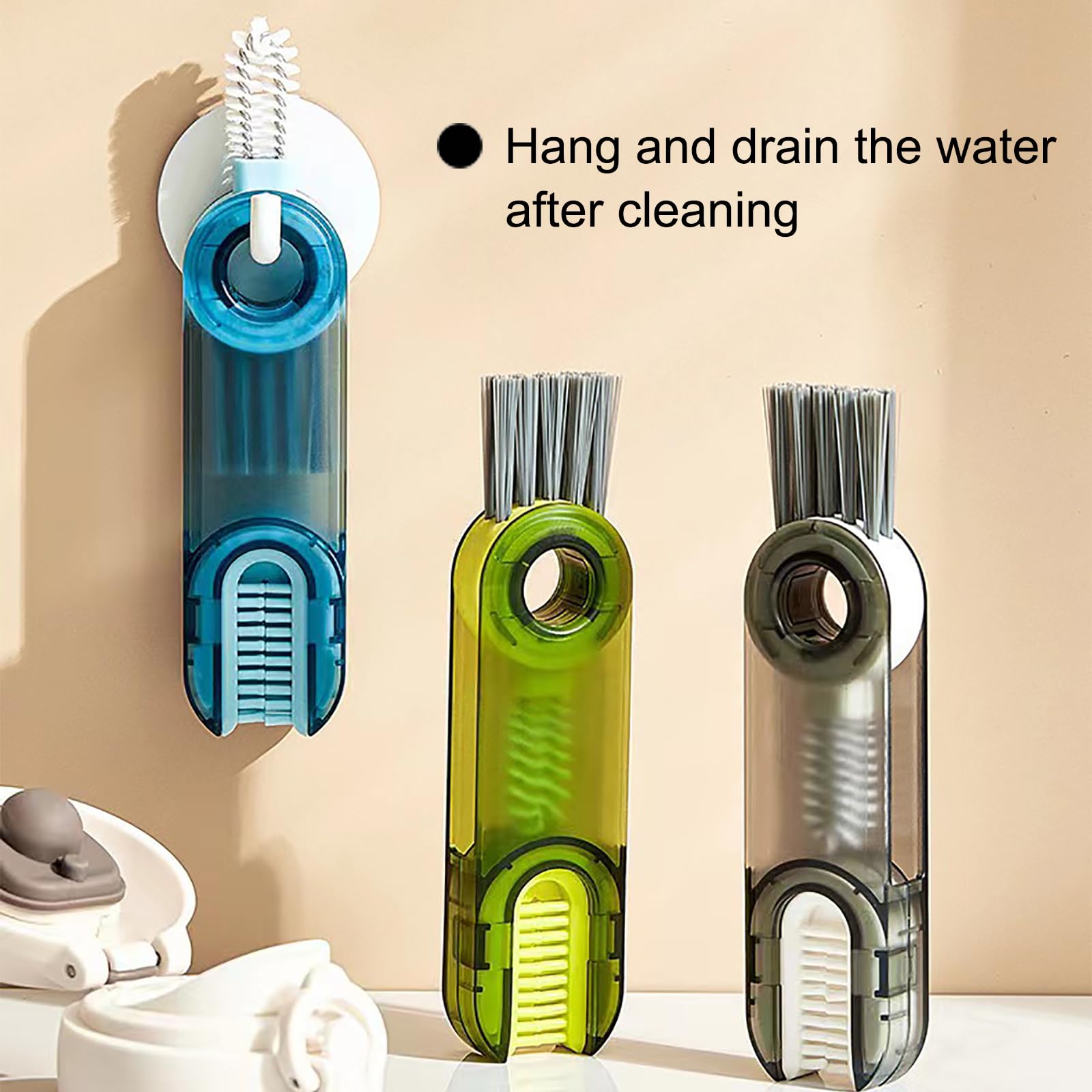 Bottle Brush 3 in 1 Multifunctional Crevice Cleaning Brush for Bottle Gap Tight Spaces Cup Kitchen Brush Small Silicone Bottle Brush Cleaner (3 Pack)