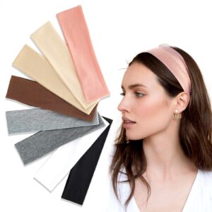 shyvis 8-pack headbands for women - non-slip elastic sweatbands - soft fabric hair bands for gym, workout, yoga, running, and sports - stylish, cotton headbands for women and girls.