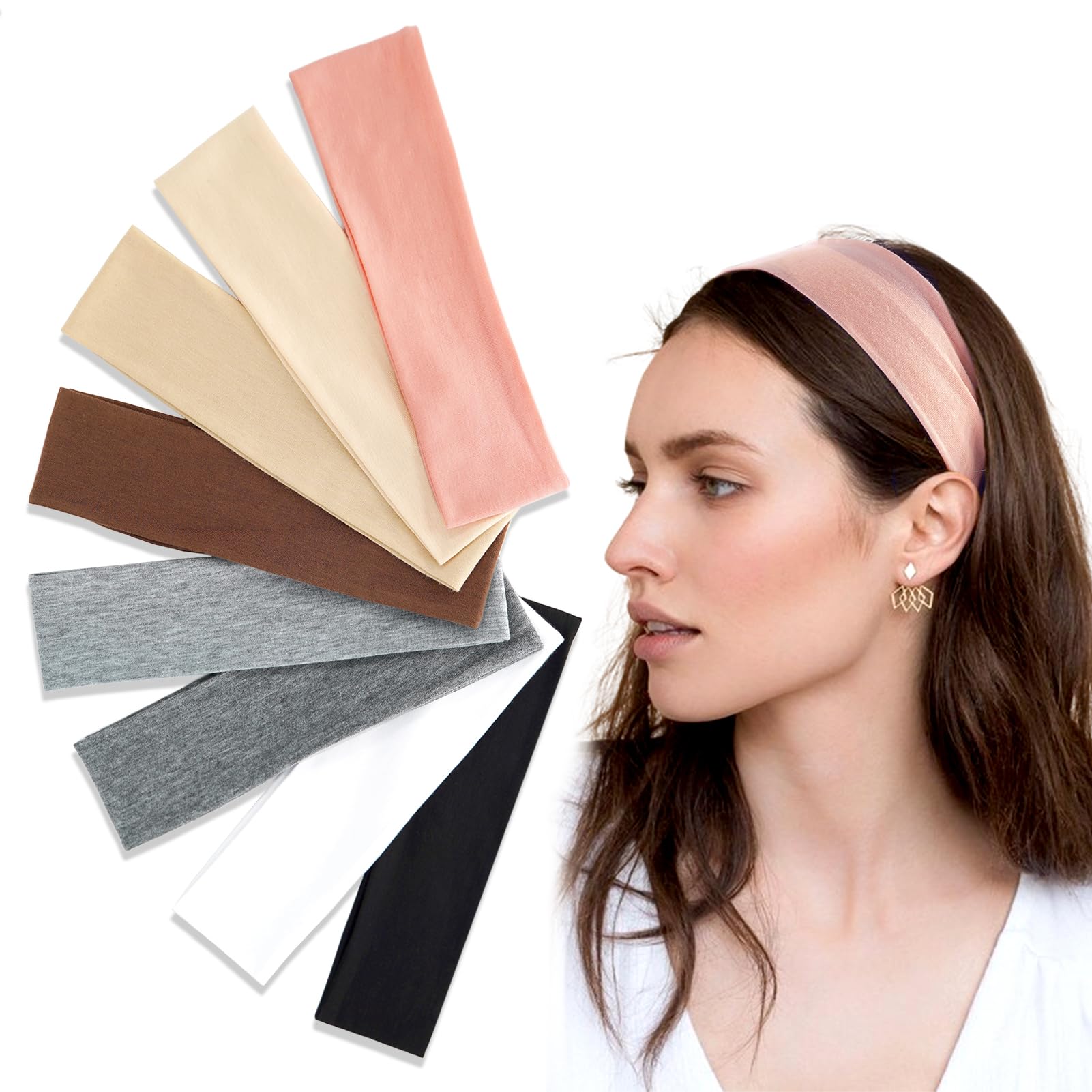 Shyvis 8-Pack Headbands for Women - Non-Slip Elastic Sweatbands - Soft Fabric Hair Bands for Gym, Workout, Yoga, Running, and Sports - Stylish, Cotton Headbands for Women and Girls.