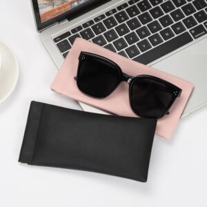 Sightor Sunglass Case, 2 Pcs Travel Soft Eyeglass Cases for Women Portable Squeeze Top Leather Glasses Pouch (Black, Rose)