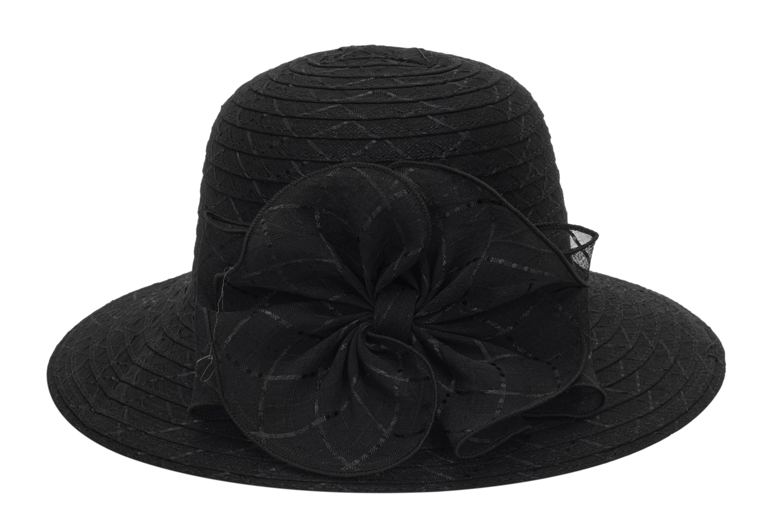 Women Organza Church Hat - Wide Brim Sun Hat Wedding Bridal Flower Church Hat Fascinator Hat (US, Alpha, Medium, Black)