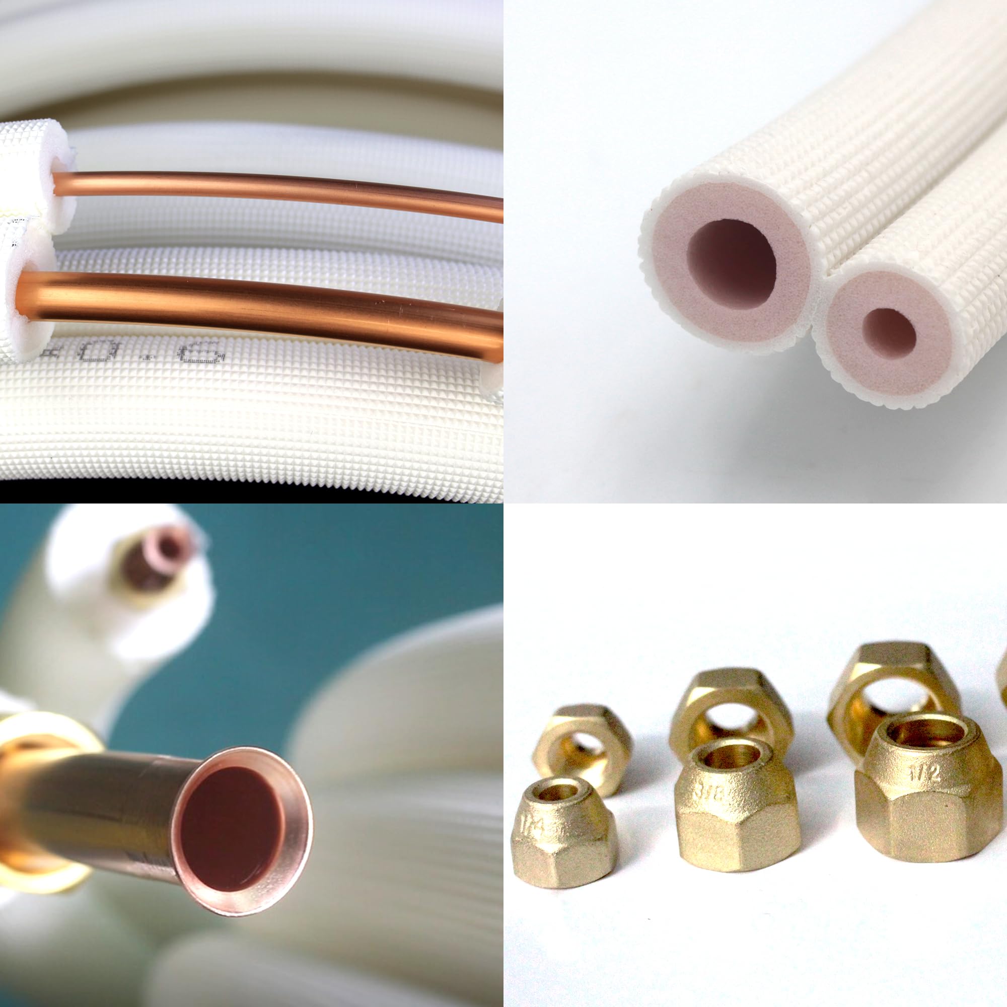 TAUROX 50FT Mini Split Line Set 1/4" & 3/8" O.D Copper Pipes Tubing and 3/8" White Thickened PE Insulation Coil, for Mini Split Air Conditioning or Heating Pump Equipment and HVAC with Flared Nuts.