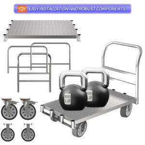 2IN1 Steel Panel Truck Cart,2500LBS 36" x 24" Heavy Duty Flatbed Cart,Platform Truck,Drywall Dolly Cart,Hand Truck Flat Cart with 6" Wheels,2MM Plate Lumber Push Cart with 1Front and 2 Side Handrails