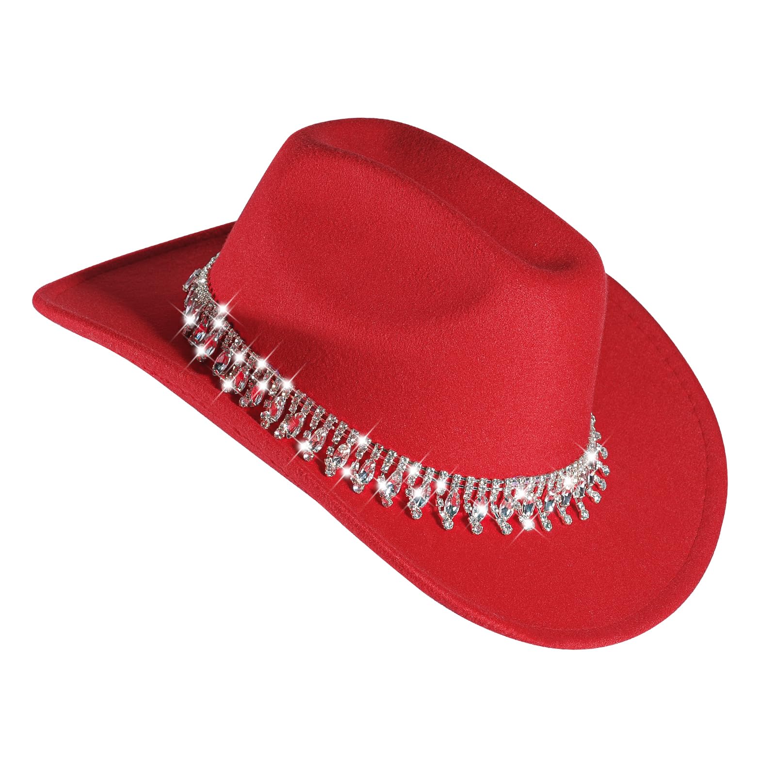 Womens Rhinestone Cowgirl Cowboy Hat Wide Brim Diamond-Glitter-Western-Cowboy Hat Bling Cowgirl Hat for Women with Tassel