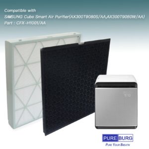 PUREBURG CFX-H1001/AA Replacement Filter Set Compatible with SAMSUNG Cube Smart Air Purifier, H13 HEPA + Activated Carbon Filter