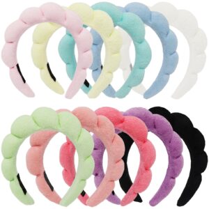 raisey 10 pcs spa headband bulk, women makeup headband sponge headbands for washing face, face wash headband puffy hair band for girls, terry cloth, multicolor (10 pack)