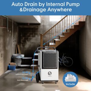 ANDTE 250 Pint Commercial Dehumidifier with Pump for Industrial,8000sqft Commercial Grade Dehumidifiers with Drain Hose for Basements,38 Gallon/Day