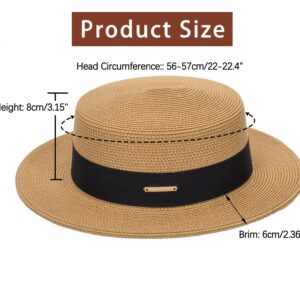 Straw Boater Summer Sun Hat - Wide Brim Fedora Panama Summer Beach Hat for Men Women(Size:Large)