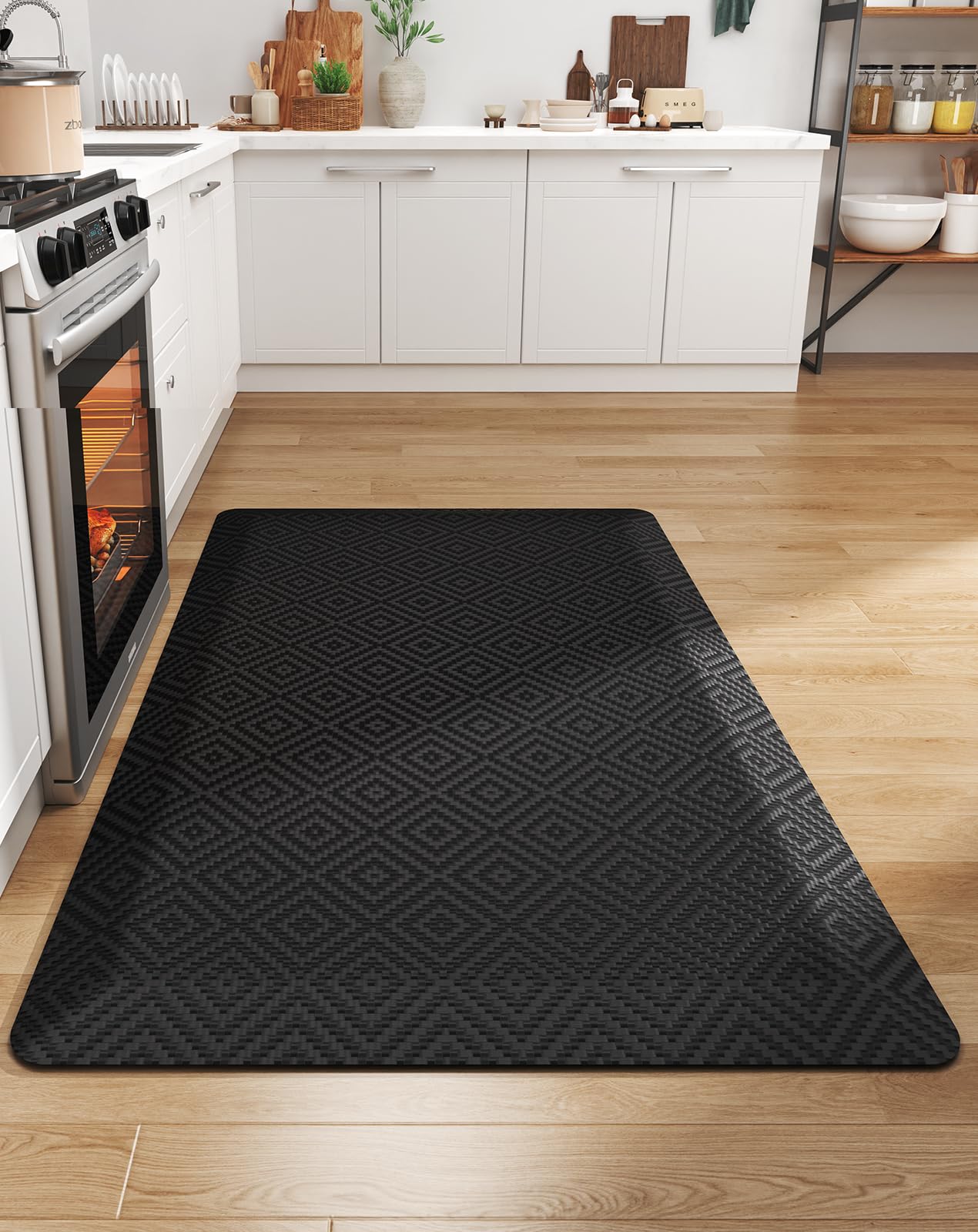 Ophanie Anti Fatigue Cushioned Mat, 9/10 inch Thick, Kitchen mats for Floor, Kitchen Rugs, Waterproof,Comfort Ergonomic Standing Mat for Office, Home, Sink, 20x32 Black Non-Slip Ridged Bottom