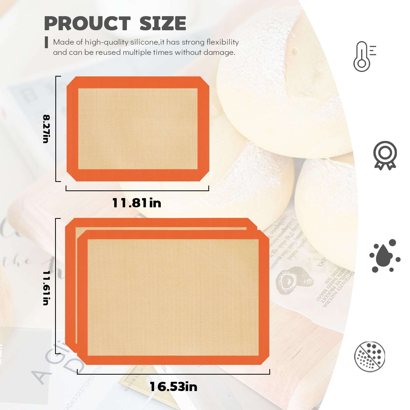 Silicone Baking Mat Set of 3, Silicone Baking Mats Cookie Sheet, Non-Stick Mats for Baking, Easy Clean & Reusable Oven Baking Sheet for Making Macaroons, Cookies