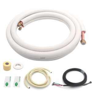 taurox 10ft mini split line set 1/4" & 1/2" o.d copper pipes tubing and 3/8" white thickened pe insulation coil, for mini split air conditioning or heating pump equipment and hvac with flared nuts.