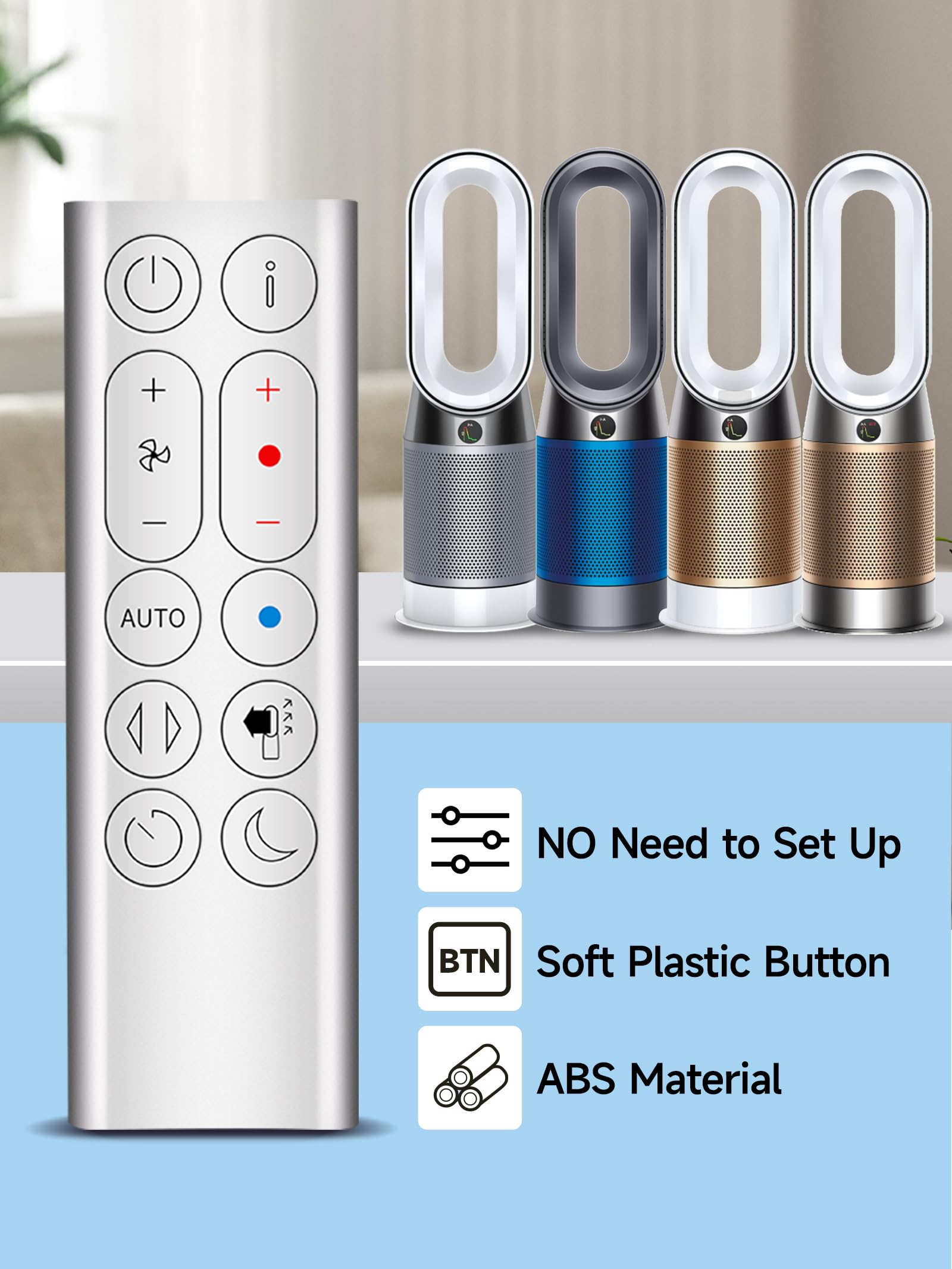 New Replacement Remote Control for Dyson HP04 HP05 HP06 HP09 Hot + Cool Purifying Fan/Heater - Silver, Without Magnetic Function