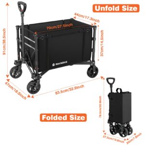 Raynesys 3 in 1 Collapsible Wagon Converts to Bench, 220lbs Foldable Wagon Cart with Wheels, 120L Shopping Cart for Groceries Folding Utility Wagon for Beach, Garden, Camping, Sport, Black