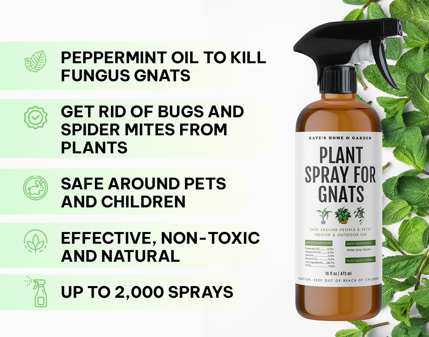 Kate's Home & Garden Plant Spray for Insects & Getting Rid of Gnats with 12 Gnat Sticky Traps. Fungus Gnat Killer & Gnat Control for Indoor Plants (16oz, Pet Safe, Non Toxic)