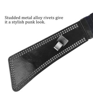 macoking Wide Belts for Women Studded Waist Elastic Belt for Dress 80s Accessories Black