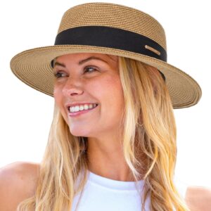 Women's Wide Brim Sun Hat Straw Panama Hat - UV-Protection Summer Boater Fedora Beach-Sun-Hats(M-L)