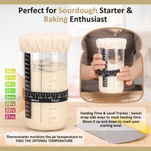 Sourdough Starter Kit, 34oz Sourdough Starter Jar, 2 Bread Proofing Baskets, Thermometer, Feeding Time Tracker, Metal Scraper, Easy to Clean, Complete Sourdough Bread Baking Supplies for Beginners