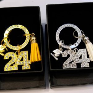 GRADFTY Graduation Gifts Keychain for Her High School College with Rhinestone 24 Silver Charm and Tassel