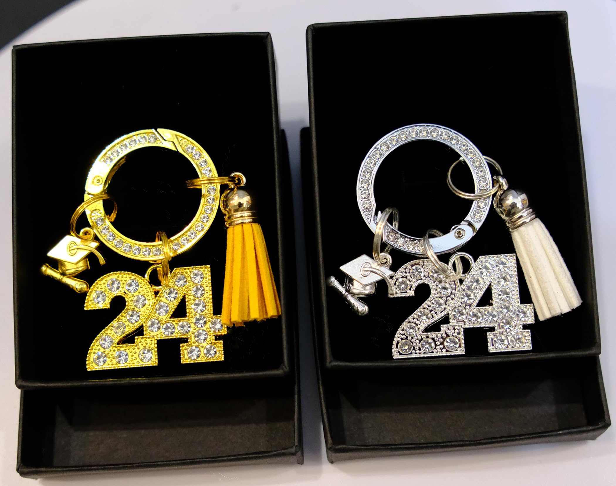 GRADFTY Graduation Gifts Keychain for Her High School College with Rhinestone 24 Silver Charm and Tassel