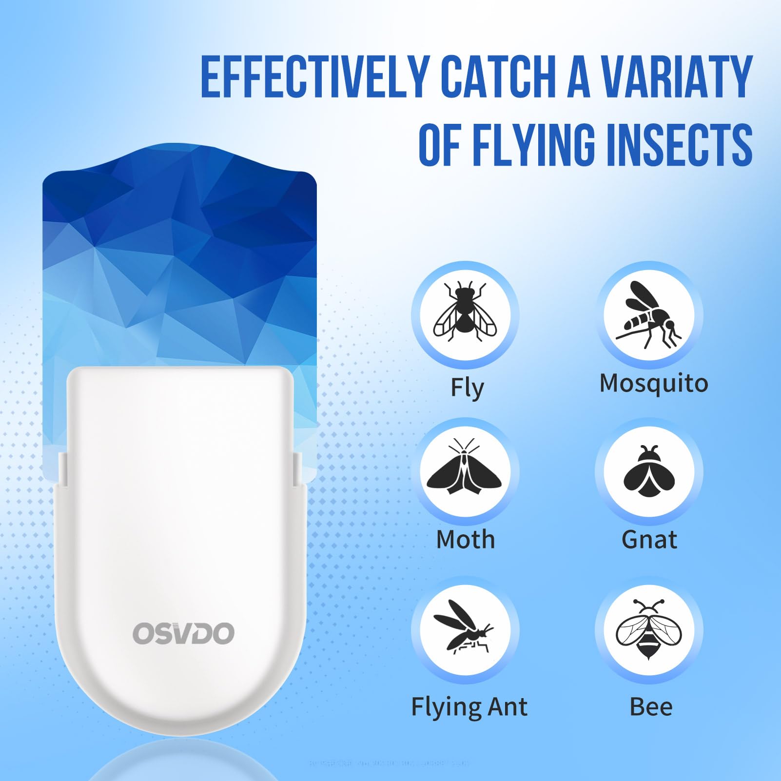 Flying Insect Trap Indoor, Plug in Fly Trap Indoor, Fruit Fly Trap with Blue-Purple Light Attracts Mosquito, Fly, Moth, Gnat, Sticky Glue Bug Trap - 500 Sq Ft of Protection (1 Device + 6 Refills)