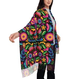 dsiflylife black shawls and wraps for women mexican floral soft large warm blanket scarf for evening dresses (style2)