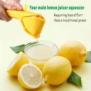 Flat Lemon Squeezer, Manual Lemon Juicer, Easy Squeeze Lime Press Squeezer, Citrus Juicer with Sideways Pivot to Increase Leverage，Lemon Juicer Hand That Folds Flat For Space-Saving Storage (Yellow)